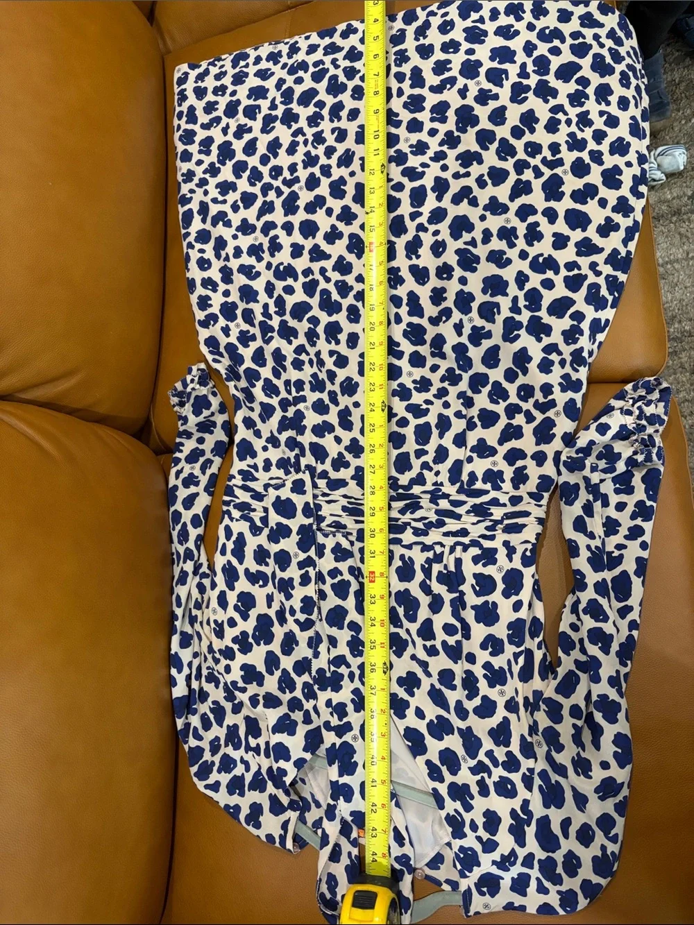 Silk Midi Dress in Beige and Navy- Tory Burch, with neck scarf - Picture 6 of 6